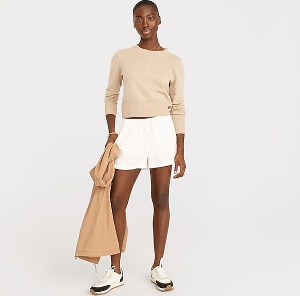 J.Crew Women's New Seaside Shorts L White Linen Lyocell Pull On Coastal Resort